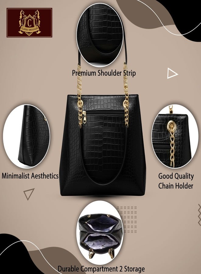 CLASSIC SMUGGLER Tote Handbag for Women | Ladies Purse | Stylish Shoulder Bag | Travel Bag | Office Bag | Birthday/Wedding Gift for Wife/Mother/Sister (Black) - Image 5